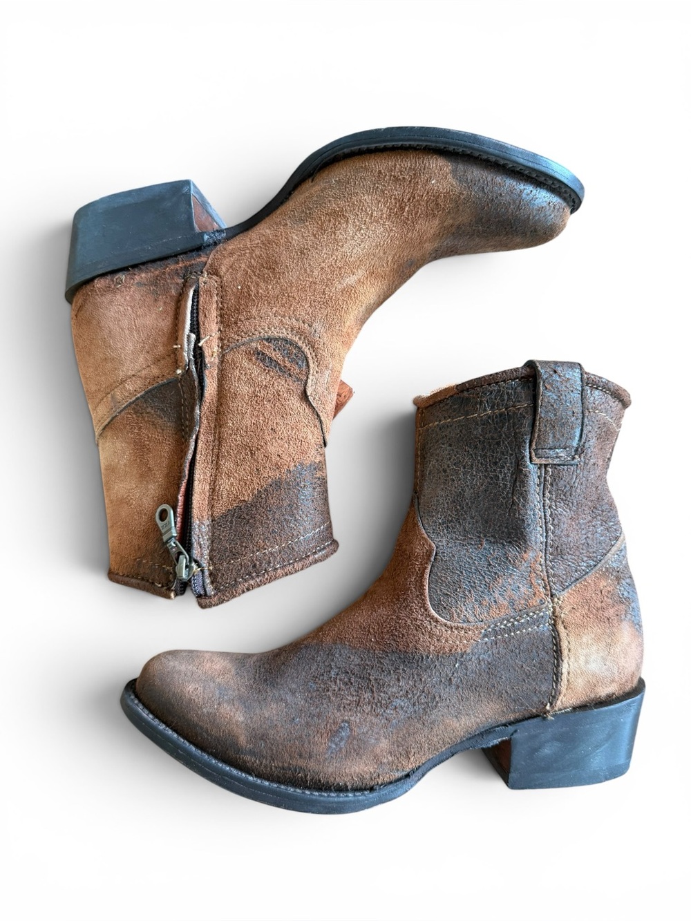 Corral Boot Chocolate-Tan Lamb Abstract Short Ankle Booties with Side Zip